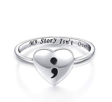 Load image into Gallery viewer, Semicolon Heart Sterling Silver Ring (My Story Isn&#39;t Over Yet - Suicide/Depression Awareness)