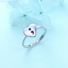 Load image into Gallery viewer, Semicolon Heart Sterling Silver Ring (My Story Isn&#39;t Over Yet - Suicide/Depression Awareness)