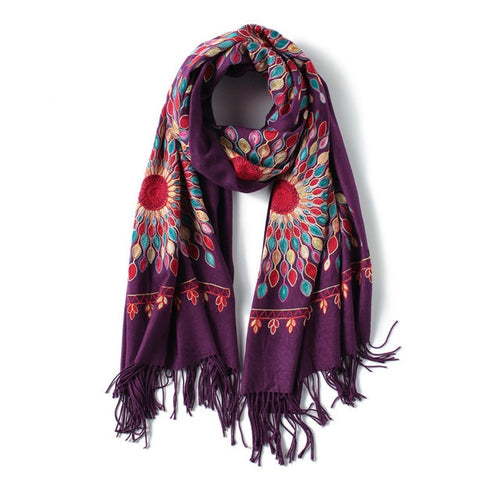 Colourful Sunburst Nepali Embroidered Cashmere Shawls