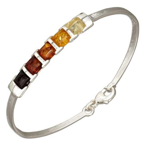 Warming Colour Squares Baltic Amber Sterling Silver Bangle Bracelet