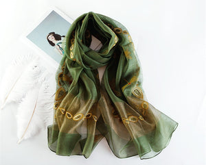 Dragonfly Embroidered Sheer Silk Wool Scarves