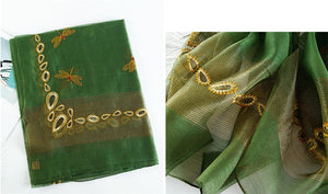 Dragonfly Embroidered Sheer Silk Wool Scarves