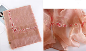 Dragonfly Embroidered Sheer Silk Wool Scarves