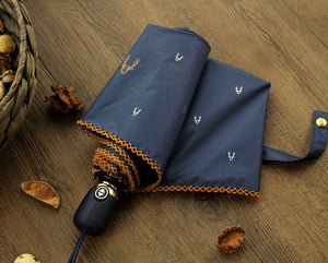 Elegant Deer Pattern Umbrella With Embroidered Trim