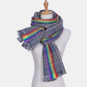 Rainbow Stripe Plaid Cashmere Winter Scarf/Shawl