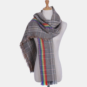 Rainbow Stripe Plaid Cashmere Winter Scarf/Shawl