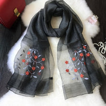 Load image into Gallery viewer, Sheer Floral Embroidered Silk/Wool Scarves/Wraps