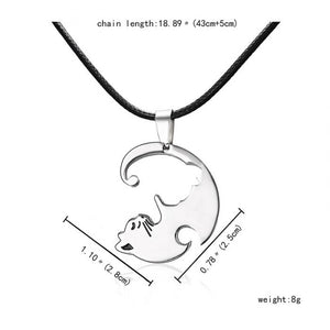 Yin Yang Cat Couple Puzzle Necklace Set Stainless Steel