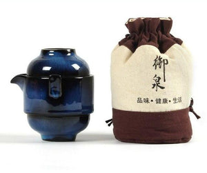 Celadon Blue Porcelain Tea Tureen Travel Sets Two Cup