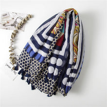 Load image into Gallery viewer, Modern Geometric/Paisley Rainbow Blue Polka Dots Voile Wrap Scarf