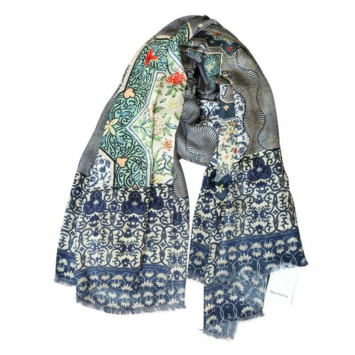 Blue Chinoiserie Porcelain Pattern Cashmere Winter Scarf