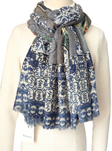 Load image into Gallery viewer, Blue Chinoiserie Porcelain Pattern Cashmere Winter Scarf