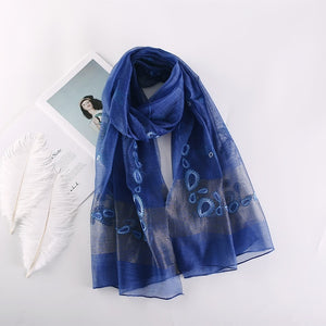 Dragonfly Embroidered Sheer Silk Wool Scarves