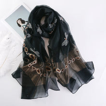 Load image into Gallery viewer, Dragonfly Embroidered Sheer Silk Wool Scarves