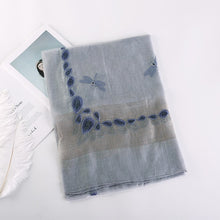 Load image into Gallery viewer, Dragonfly Embroidered Sheer Silk Wool Scarves