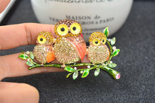Load image into Gallery viewer, Mama Owl &amp; Babies On A Branch Swarovsky Crystal Brooches