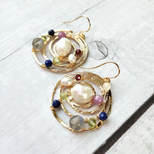 Load image into Gallery viewer, Semi-precious Solar System Freshwater Pearl Sterling Silver (Gold Plated) Earrings