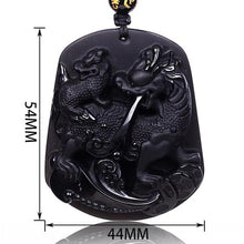 Load image into Gallery viewer, Obsidian Kilin Dragon Mother and Child Amulet Pendant Hand Carved
