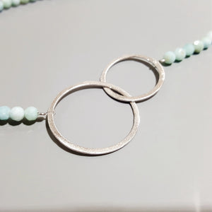 Larimar Silver Moon Circle Necklace