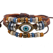 Load image into Gallery viewer, Punk Style Turkish Evil Eye Beaded Leather Friendship Bracelet