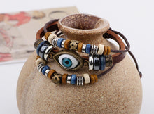 Load image into Gallery viewer, Punk Style Turkish Evil Eye Beaded Leather Friendship Bracelet