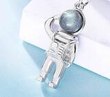 Load image into Gallery viewer, Labradorite Astronaut Pendant Necklace Sterling Silver