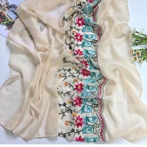 Sweet Floral Embroidered Chiffon Scarves