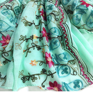 Sweet Floral Embroidered Chiffon Scarves