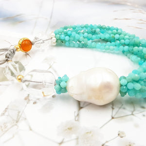 Tide Treasures Amazonite Baroque Pearl Quartz Carnelian Bracelet