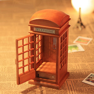"Call Your Mom!" Red Phone Booth Clockwork Music Box